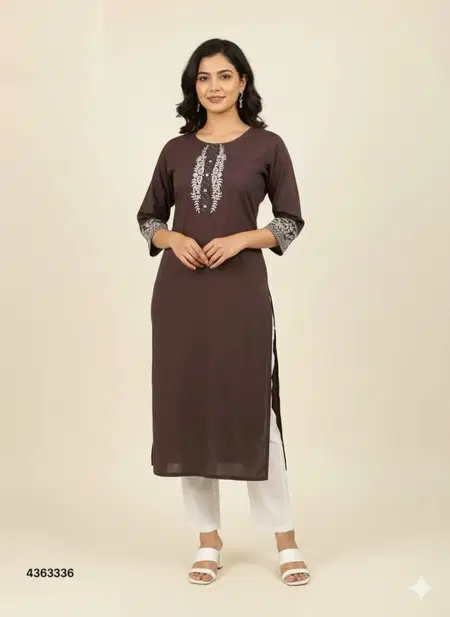 Naisha K 400 Cotton Flax Embroidery Casual Wear Kurti Wholesale Suppliers In Mumbai